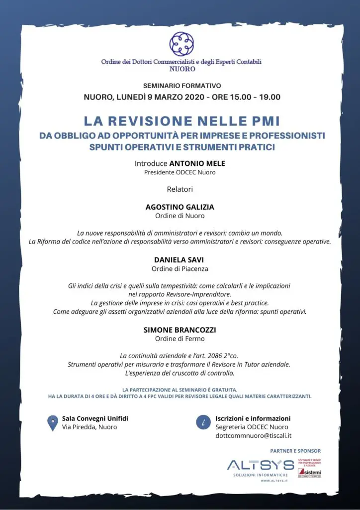 Seminario La Revisione nelle PMI Nuoro