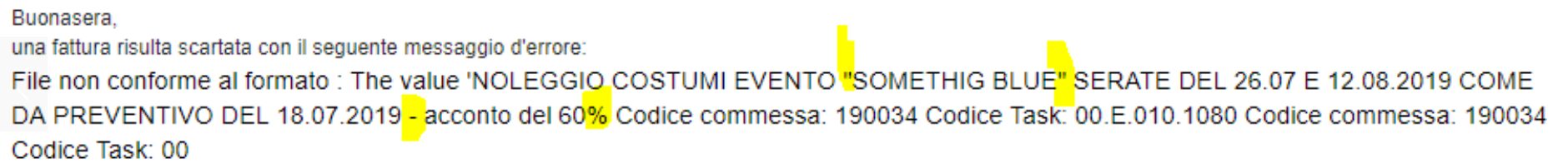 Errore SDI fattura elettronica ed errore